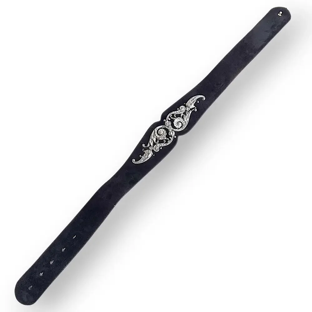 Wide Black Suede Cinch Belt L/XL Baroque Pot Metal Hardware Renaissance Festival